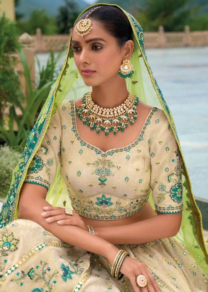 Off White Silk Bridal Lehenga With Embroidery Work