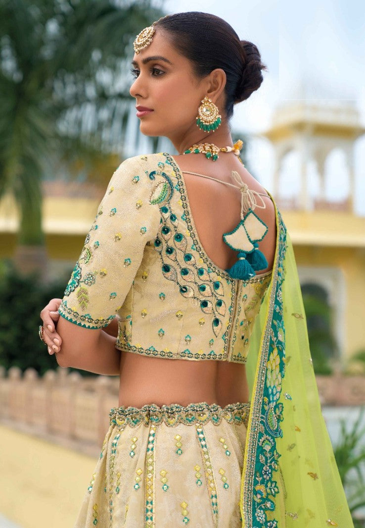 Off White Silk Bridal Lehenga With Embroidery Work