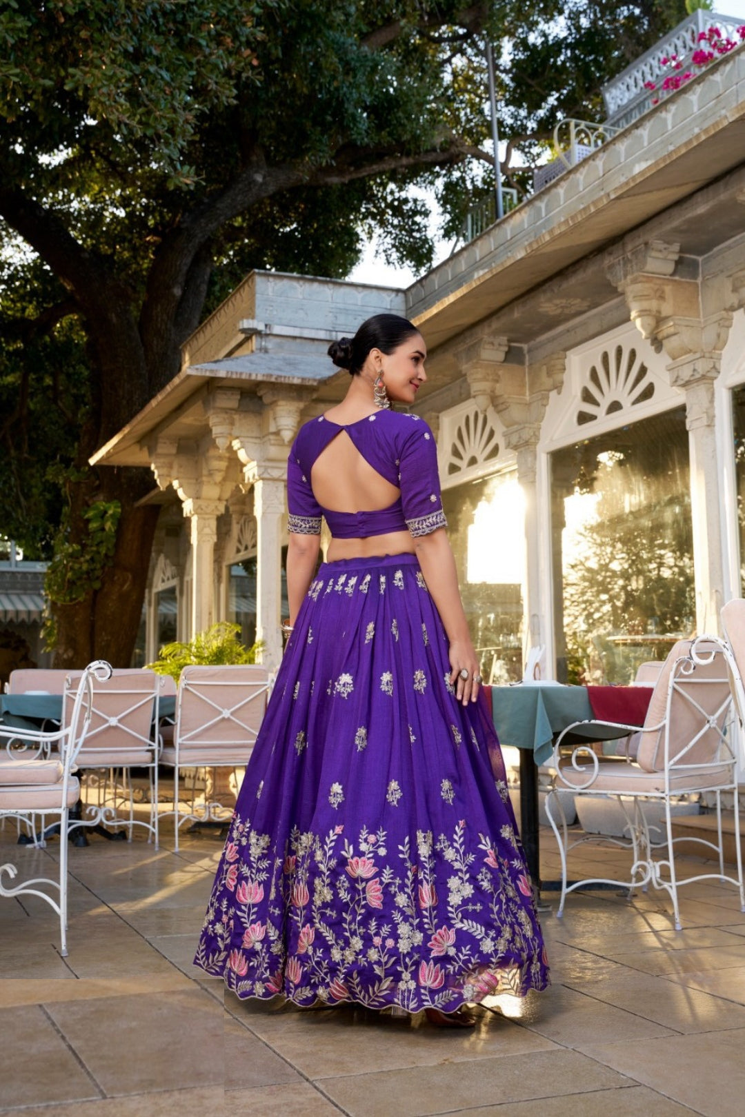 Vichitra Silk Purple Lehenga With Embroidery Work