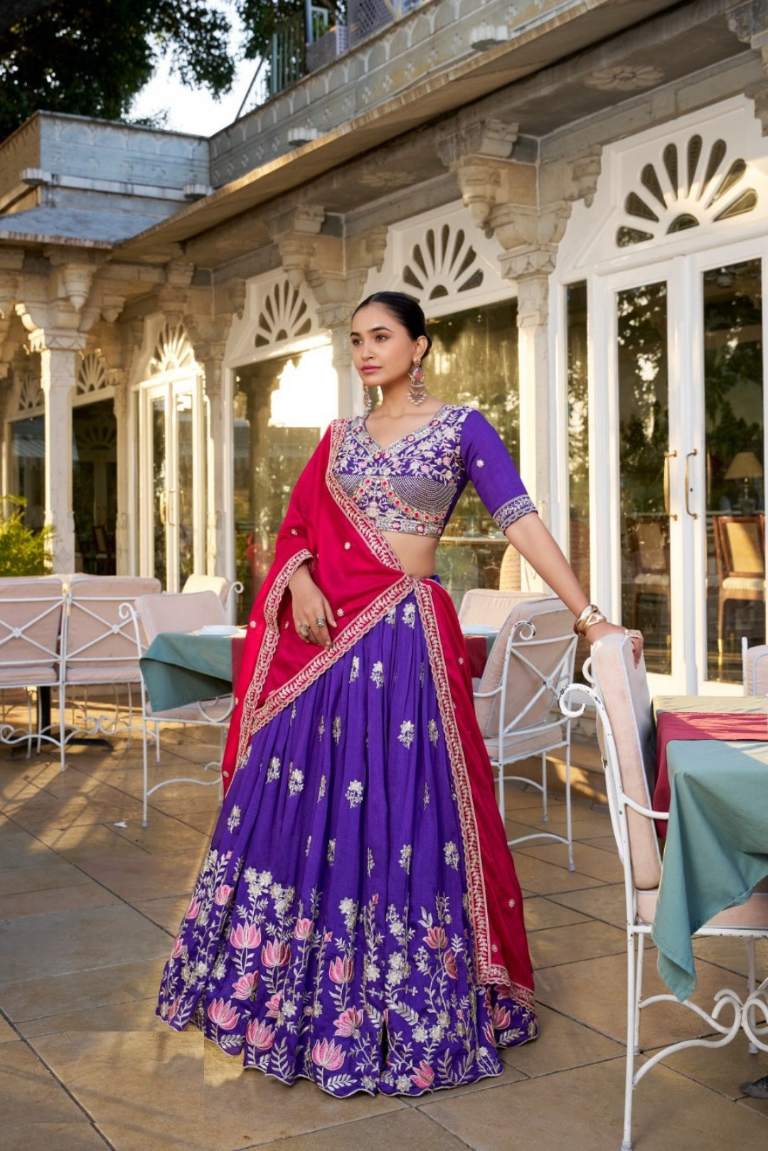 Vichitra Silk Purple Lehenga With Embroidery Work