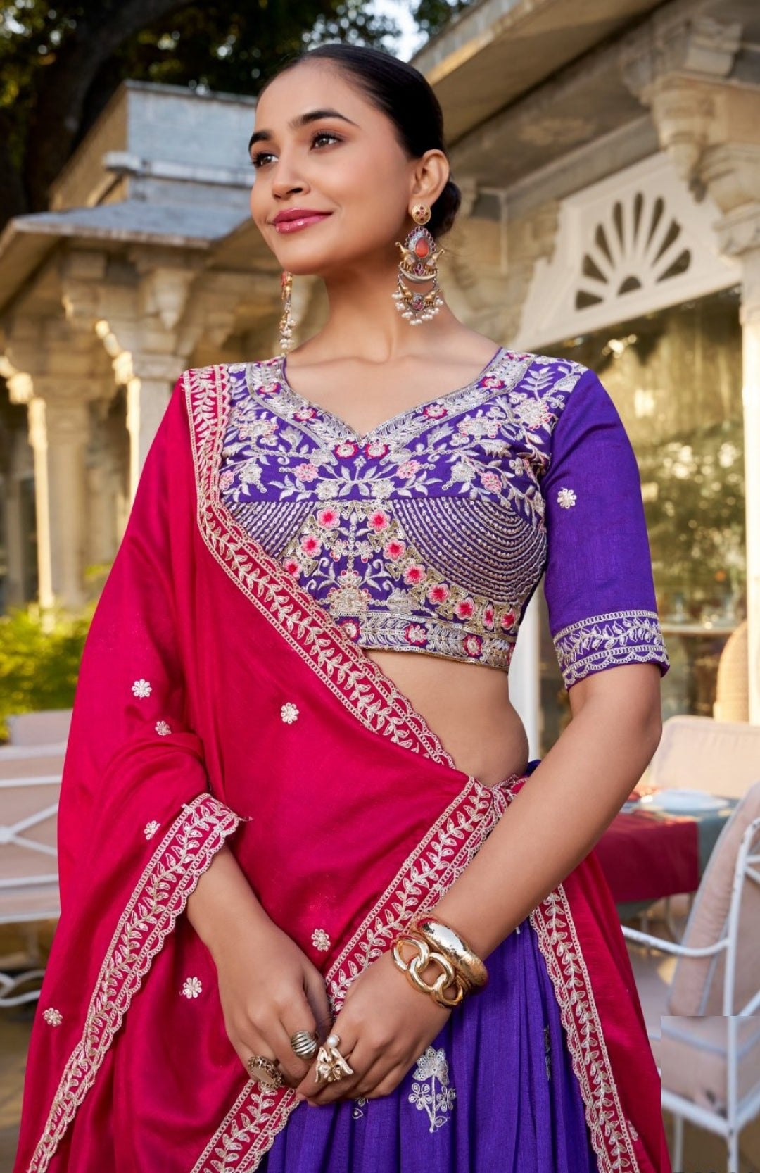 Vichitra Silk Purple Lehenga With Embroidery Work