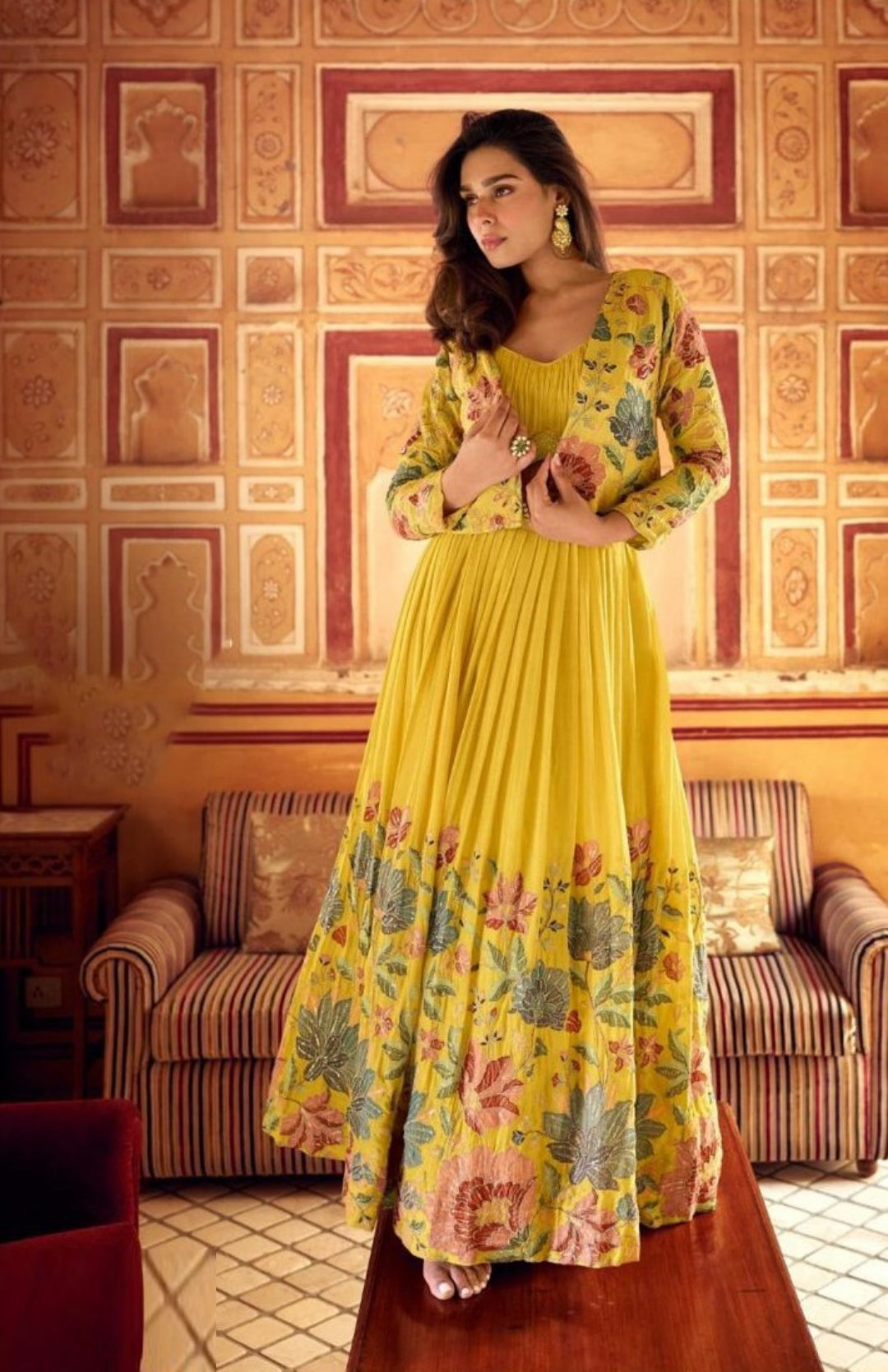 Women Yellow Silk Lehenga Choli With Shrug