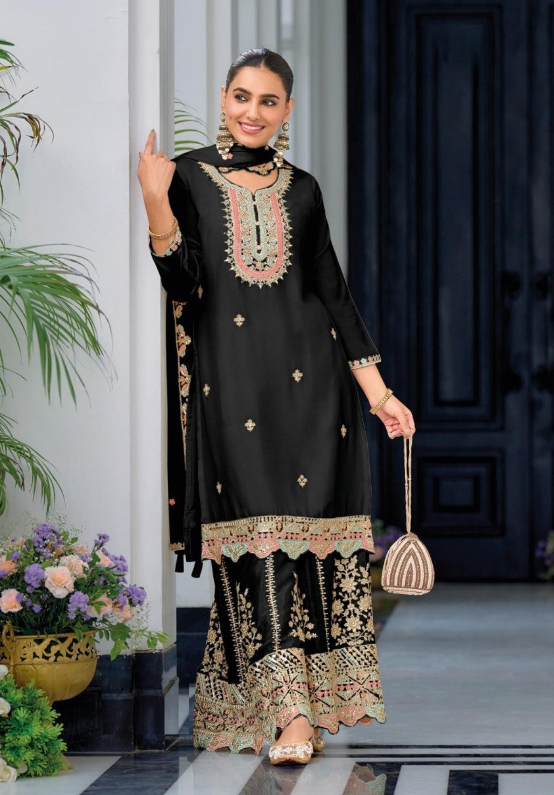 New Designer Elegance Party Wear Black Palazzo Suit Set