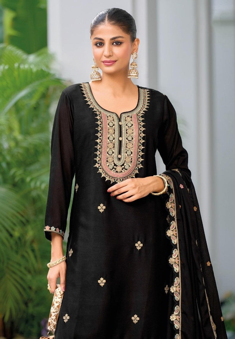 New Designer Elegance Party Wear Black Palazzo Suit Set