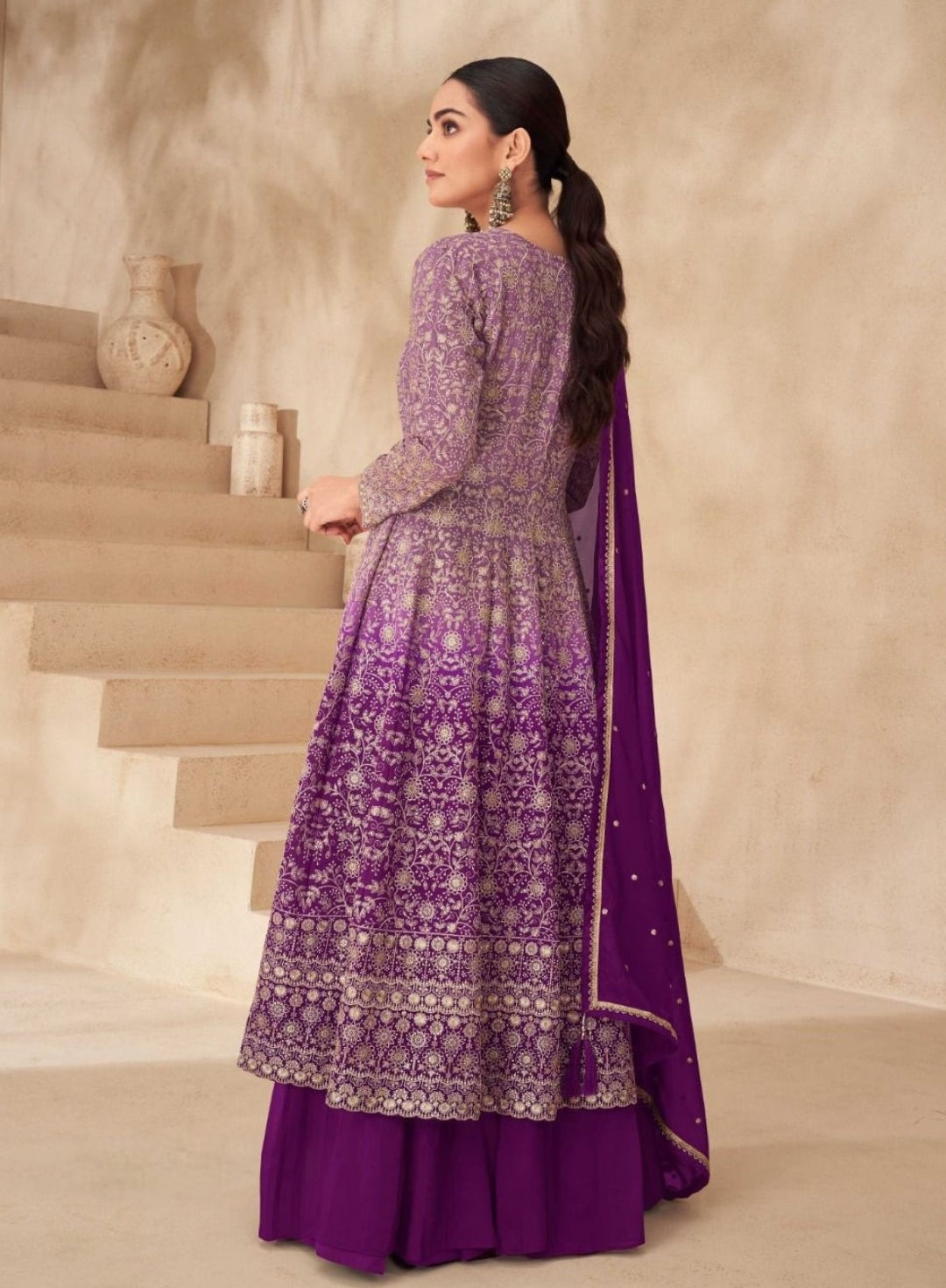 Fabulous Purple Georgette Front-Slit Salwar Suit Set