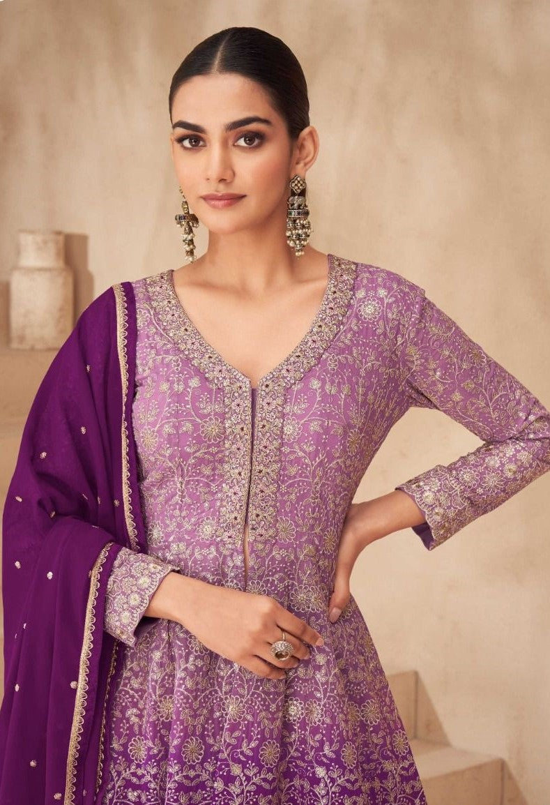 Fabulous Purple Georgette Front-Slit Salwar Suit Set