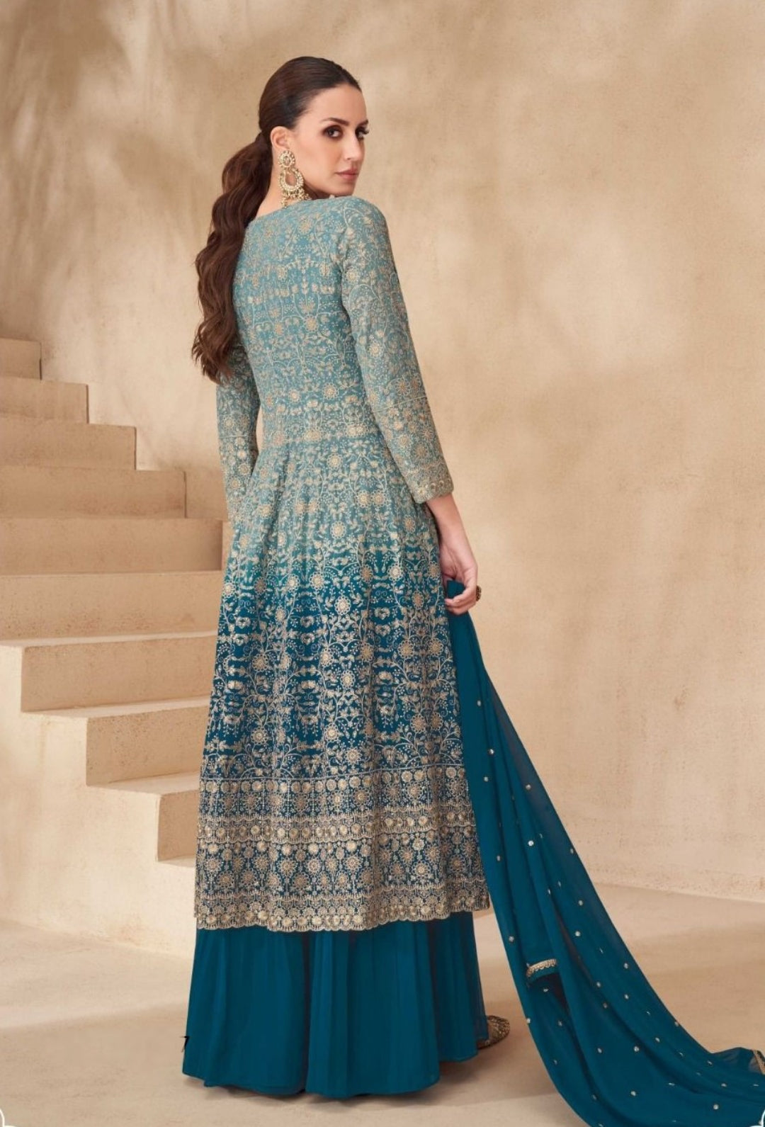 Teal Georgette Front-Slit Salwar Suit Set
