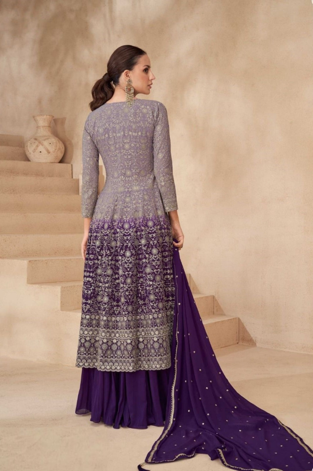 Awesome Navy Blue Georgette Front-Slit Salwar Suit Set