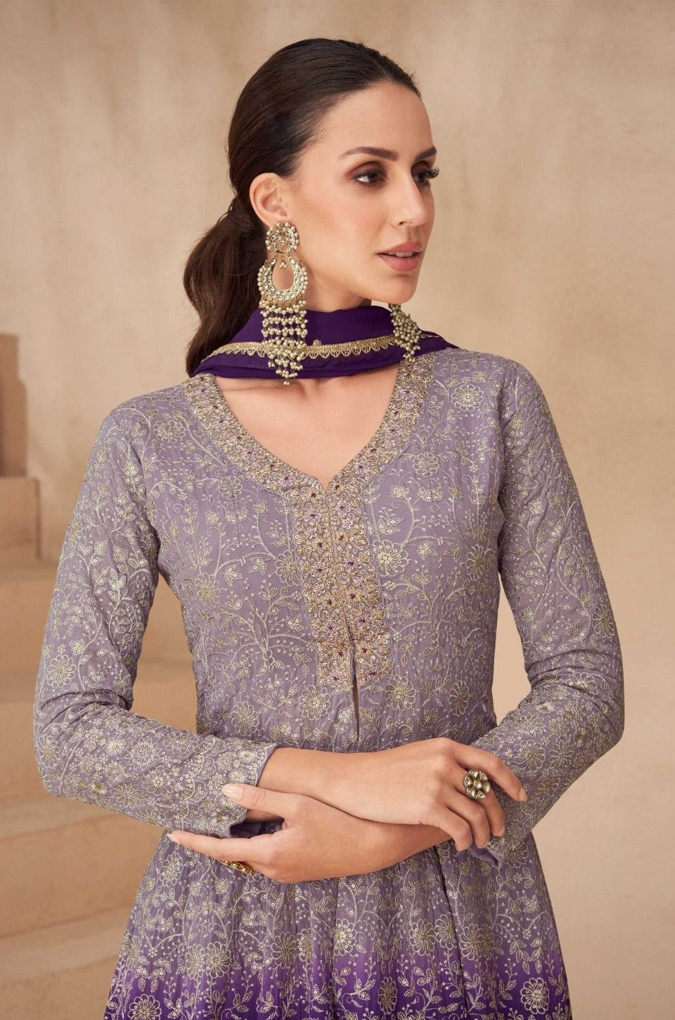 Awesome Navy Blue Georgette Front-Slit Salwar Suit Set