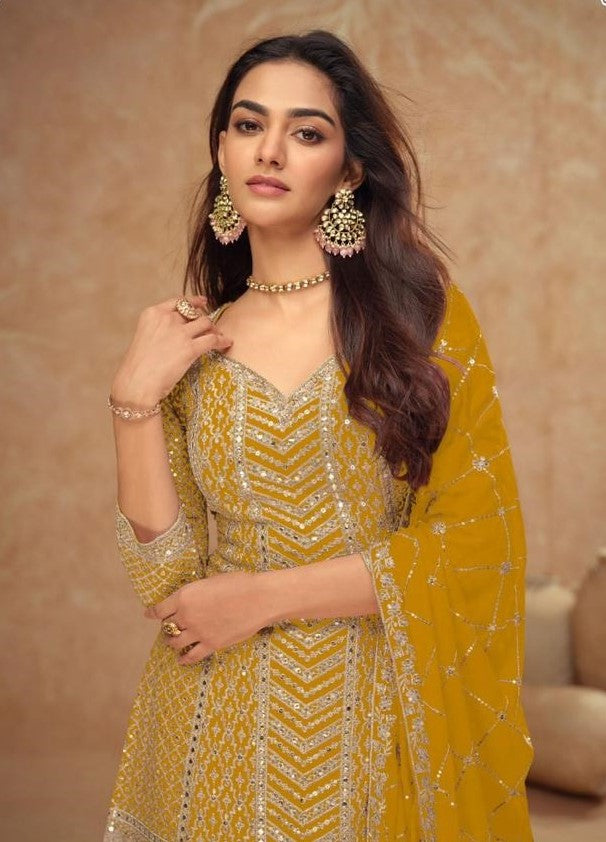 Trending Mustard Chinon Palazzo Suit Set