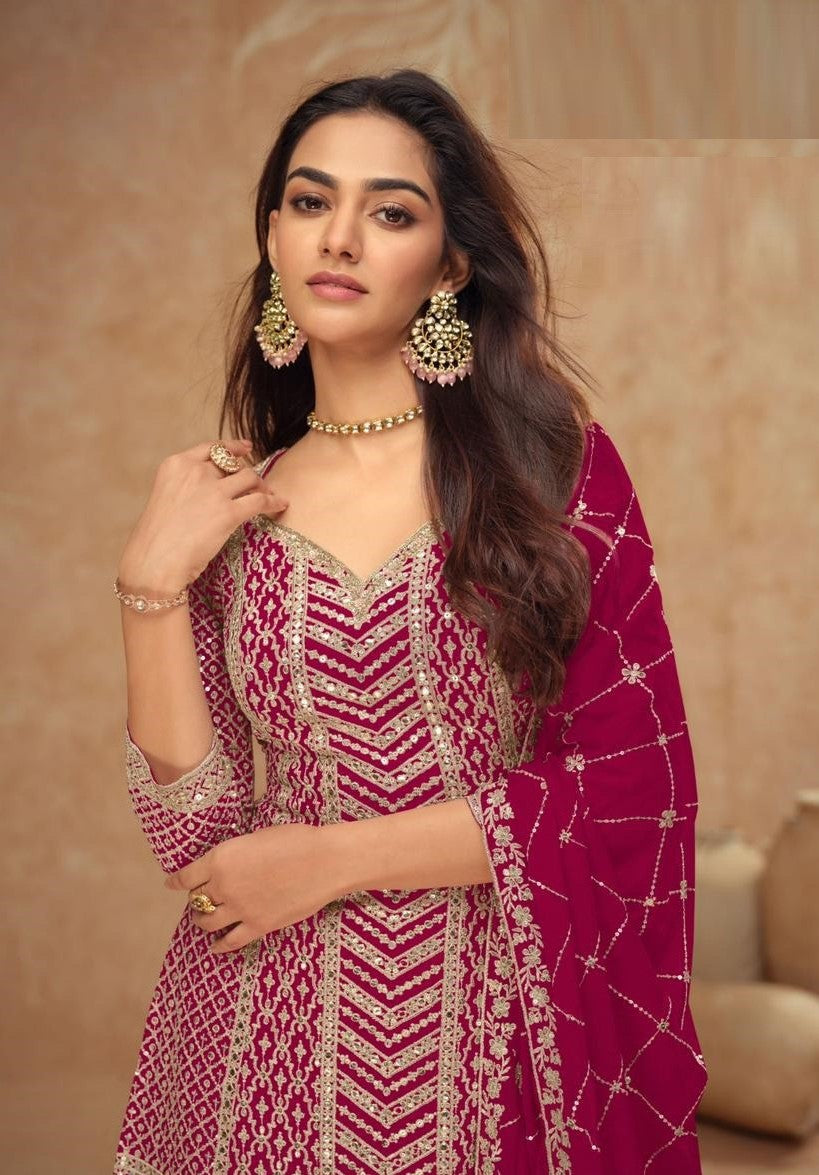 Unique Pink Chinon Palazzo Suit Set