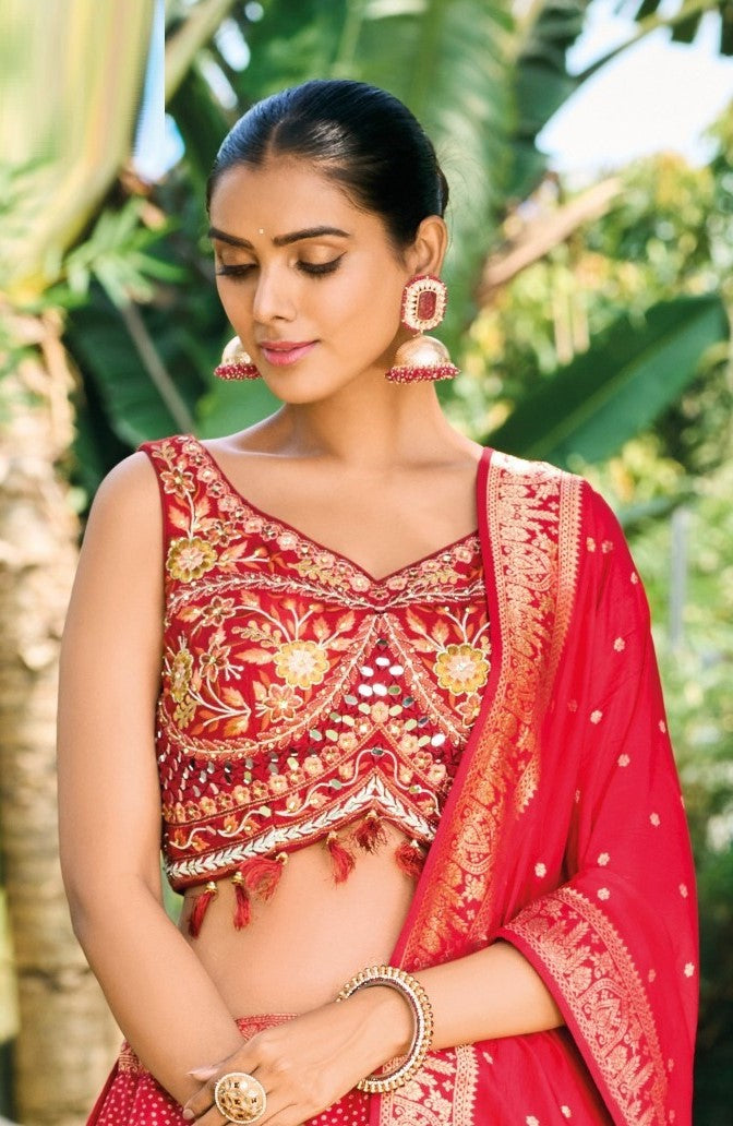Couture Red Silk With Embroidery Work Bridal Lehenga