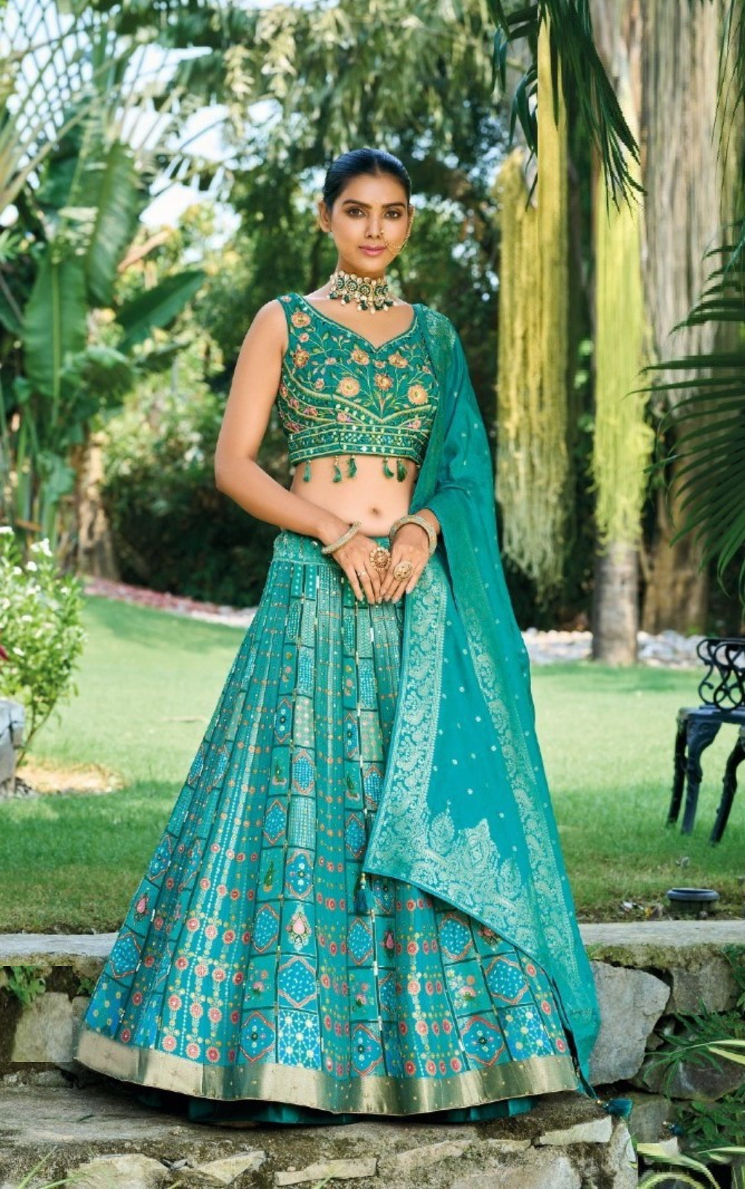 Avant-Garde Blue Silk With Embroidery Work Bridal Lehenga