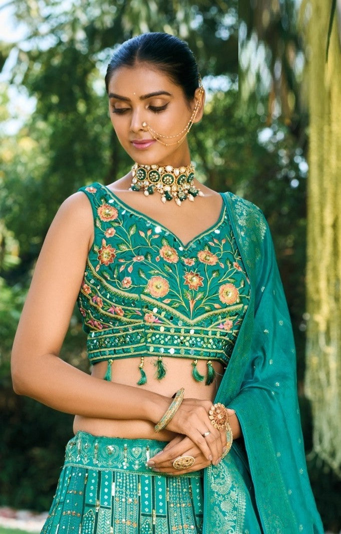 Avant-Garde Blue Silk With Embroidery Work Bridal Lehenga