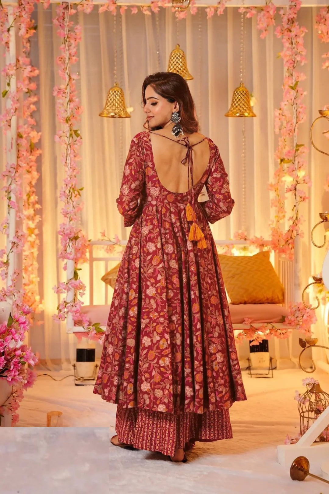 Elegant Maroon Muslin Digital Print Anarkali Suit Set