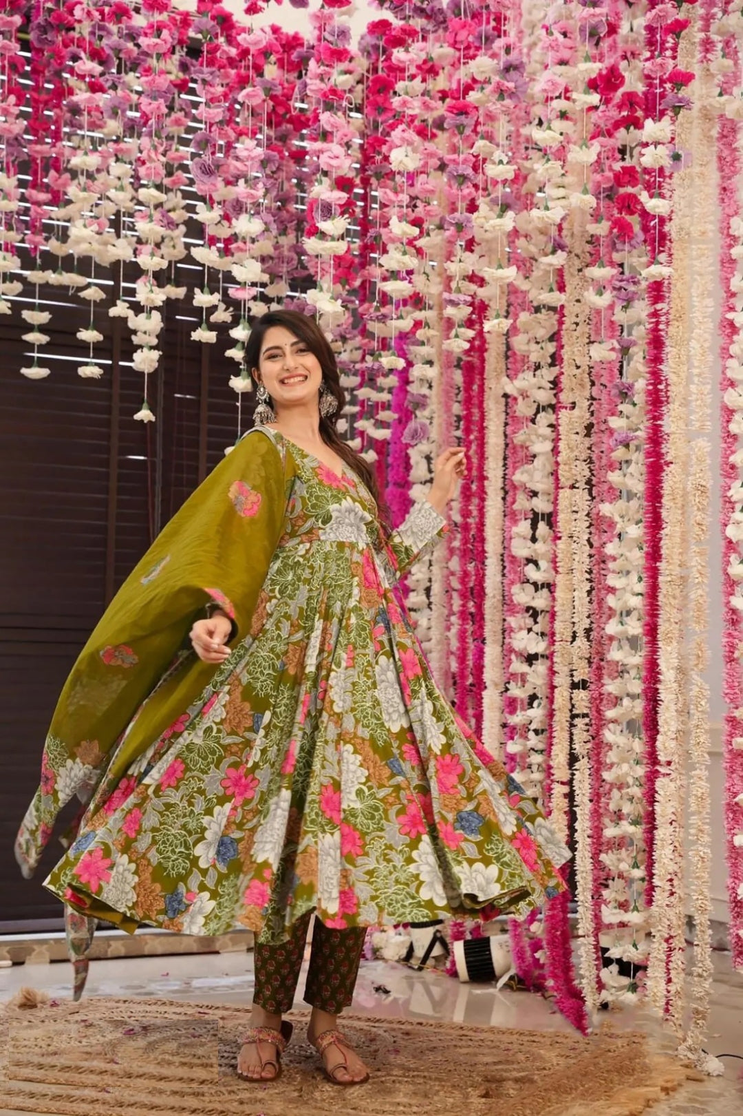 Incredible Multi Green Digital Print Anarkali Suit Set