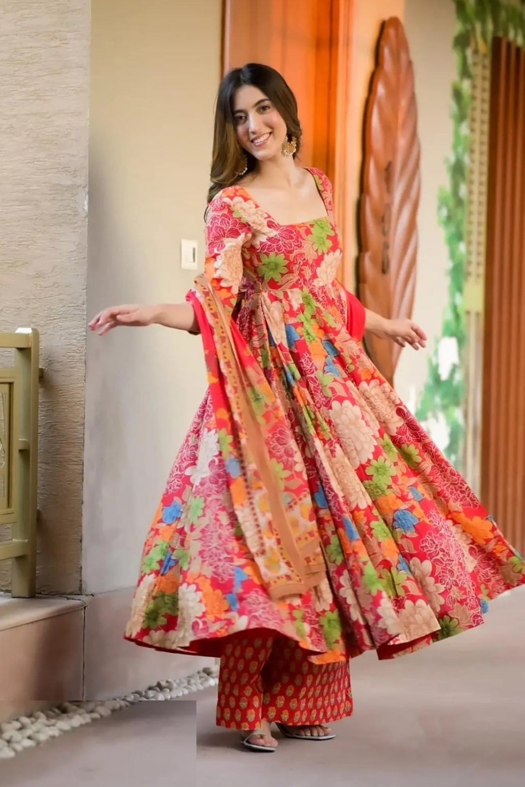 Digital Print Pink Multi Muslin Anarkali Suit Set