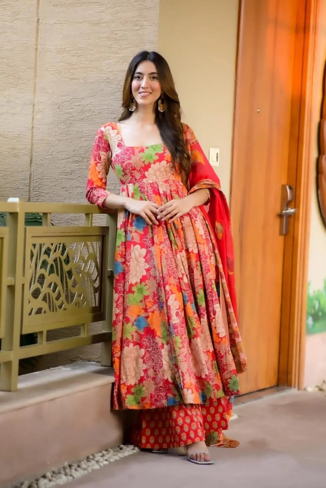Digital Print Pink Multi Muslin Anarkali Suit Set