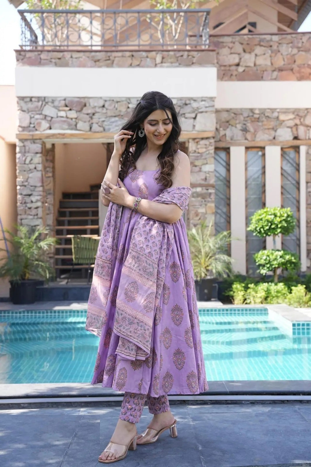 Trending Light Purple Digital Print Anarkali Suit Set