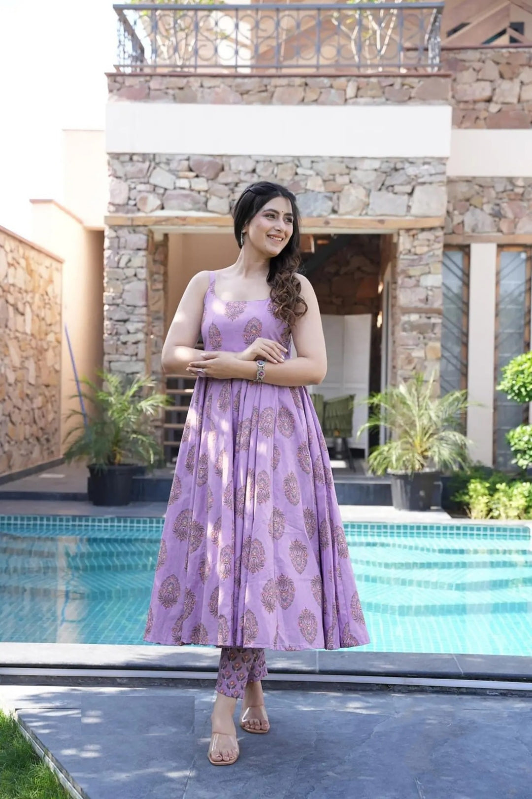 Trending Light Purple Digital Print Anarkali Suit Set