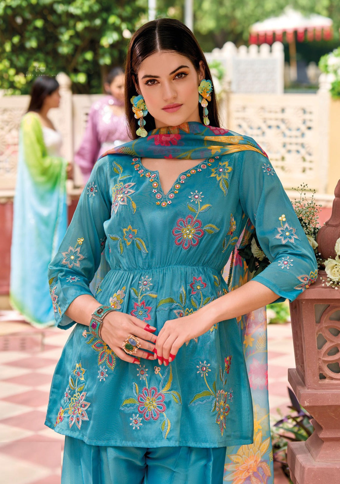 Women Blue Viscose Simmer Pant Suit Set