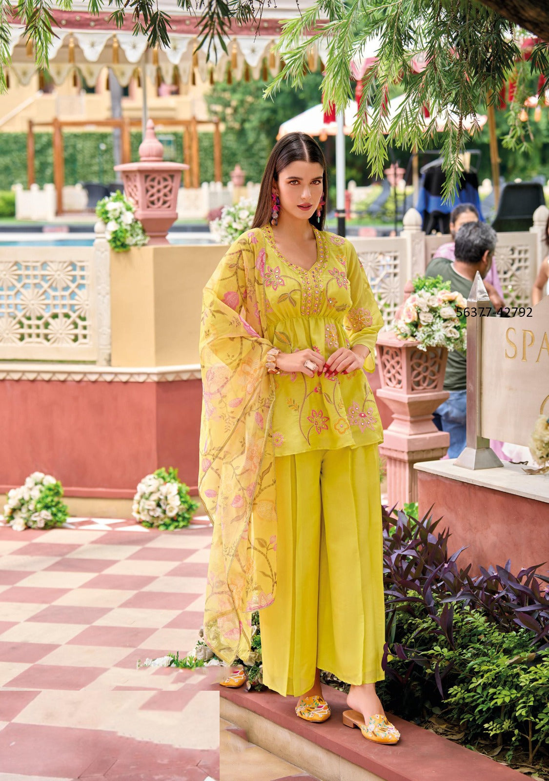 Women Yellow Viscose Simmer Pant Suit Set