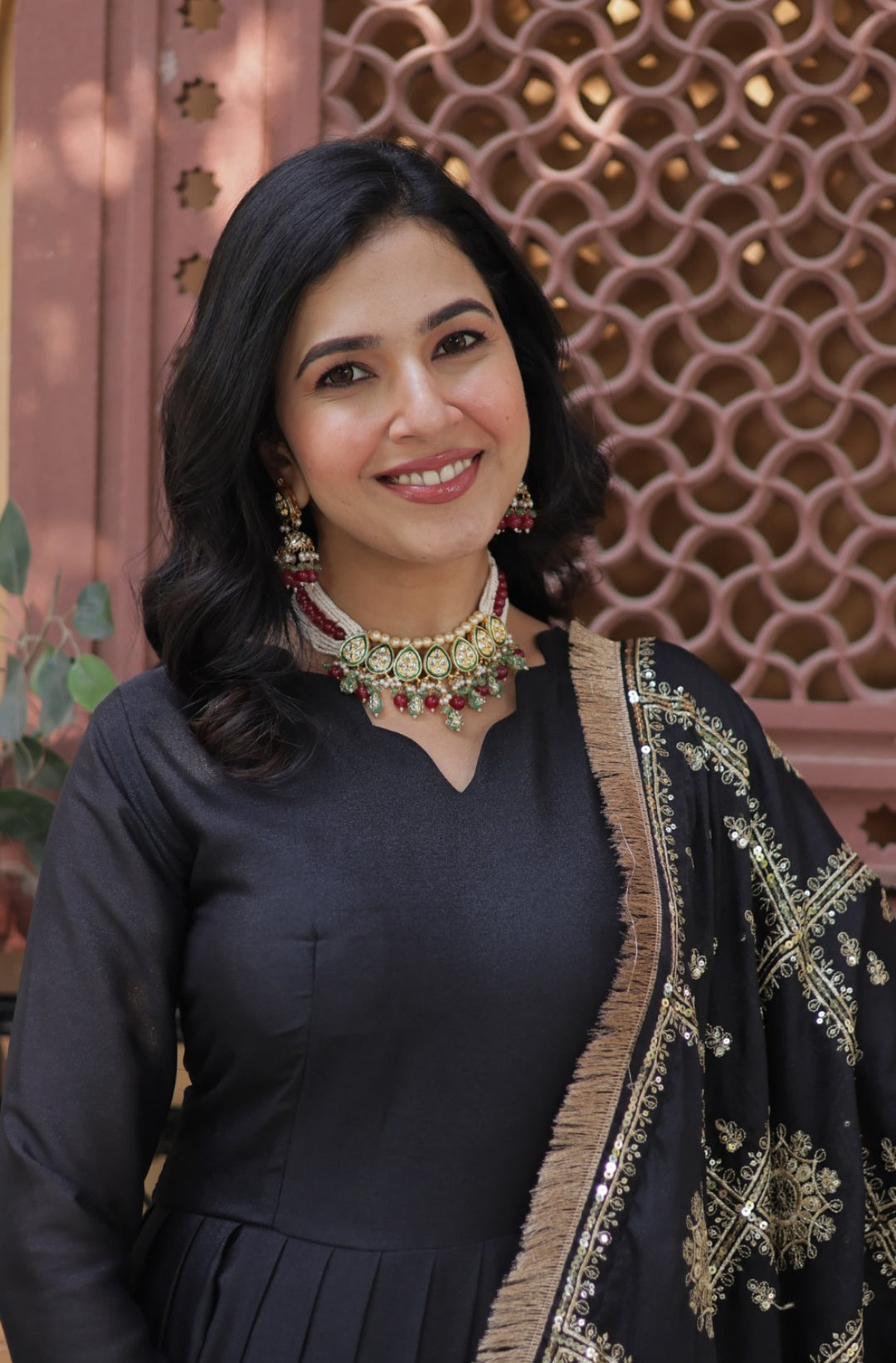 Women Black Georgette Gown With Dupatta