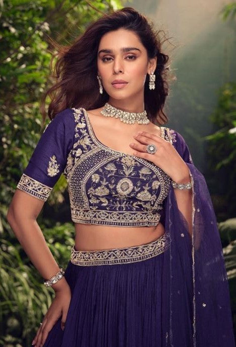 Women Purple Chinon Silk Gliterring Lehenga