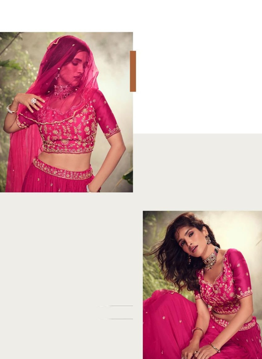 Women Pink Chinon Silk Gliterring Lehenga