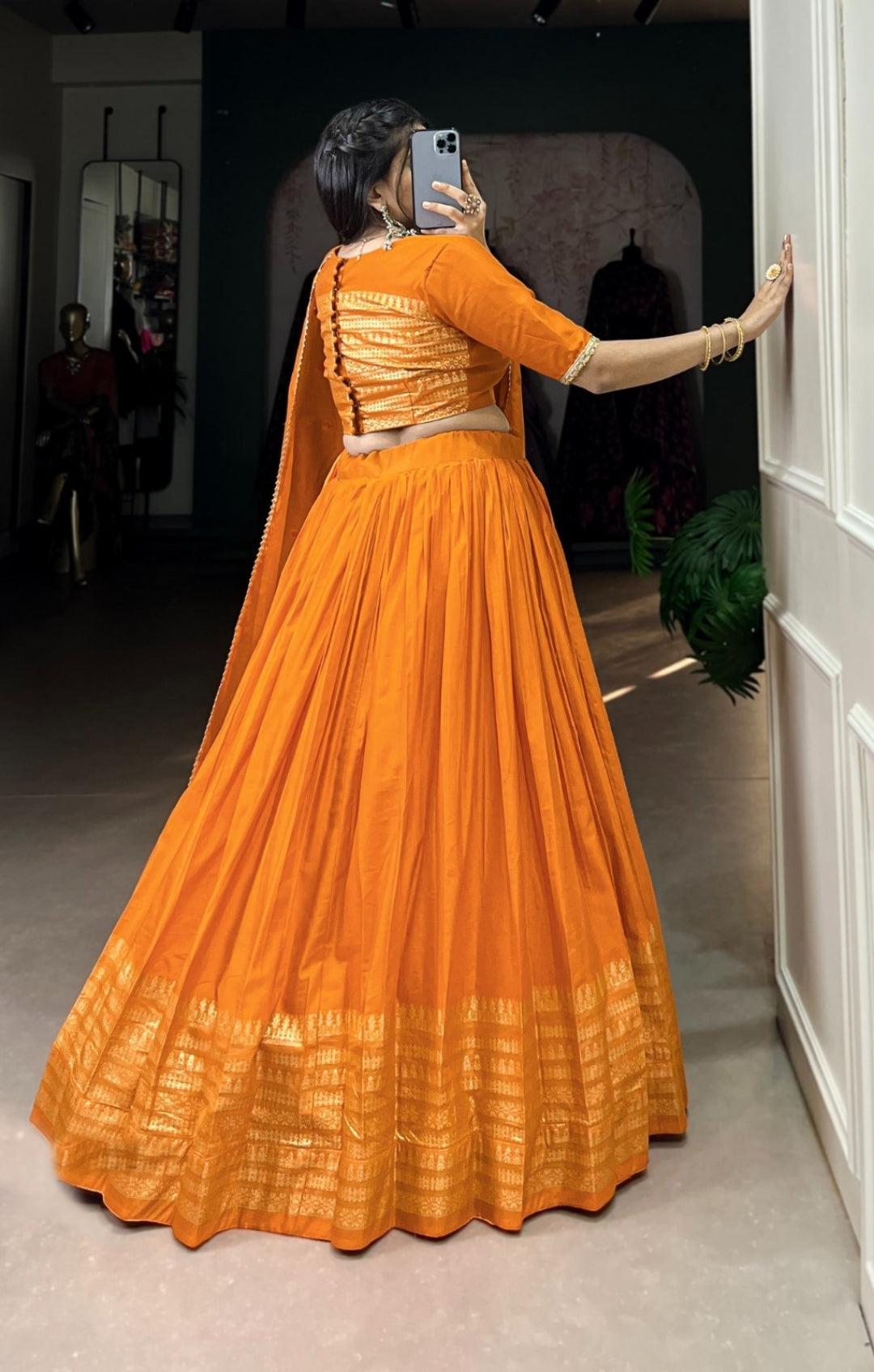 Women Mustard Chanderi With Zari Weaving Work Traditional Lehenga