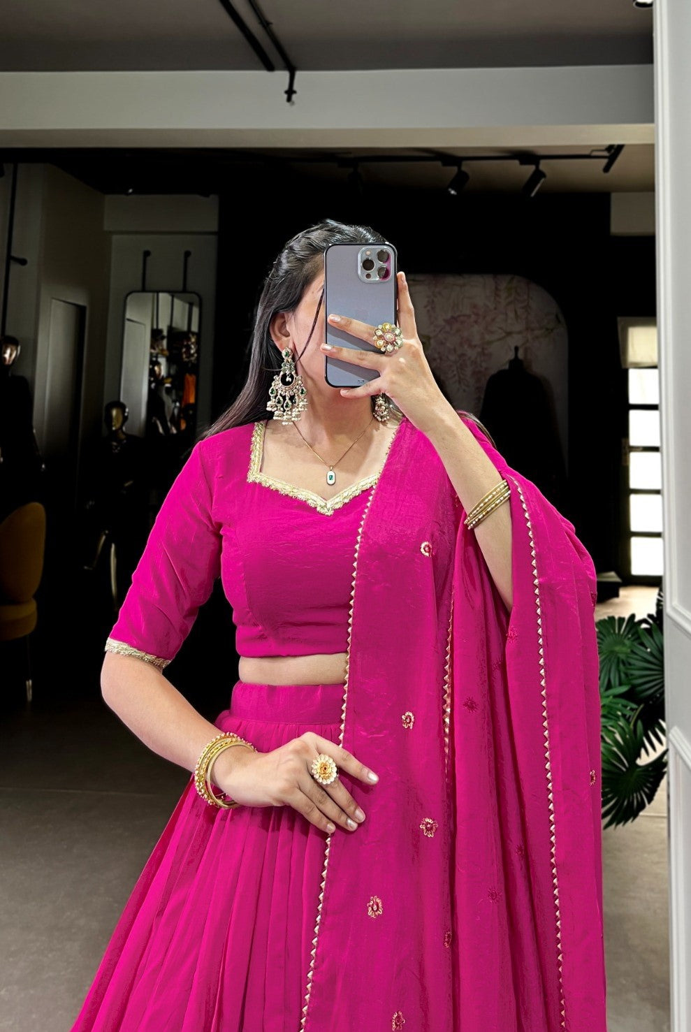 Women Pink Chanderi With Zari Weaving Work Traditional Lehenga