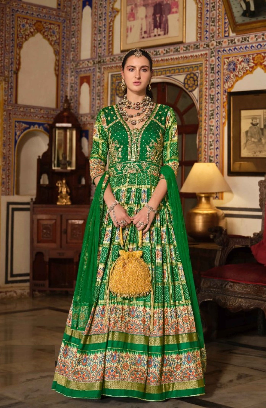 Sophisticated Green Silk Gown With Dupatta