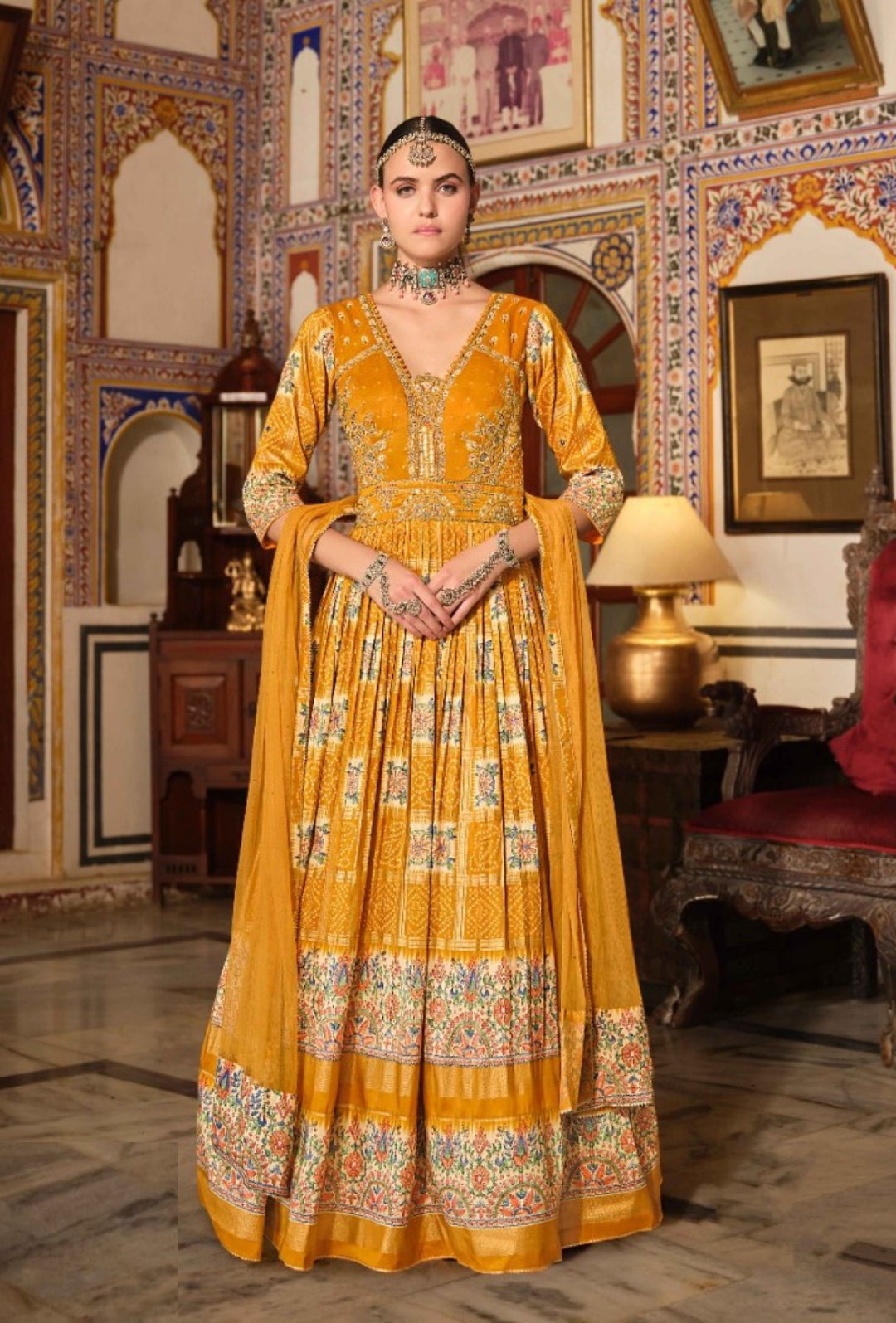 Timeless Mustard Silk Gown With Dupatta