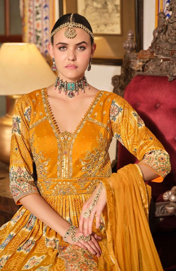 Timeless Mustard Silk Gown With Dupatta