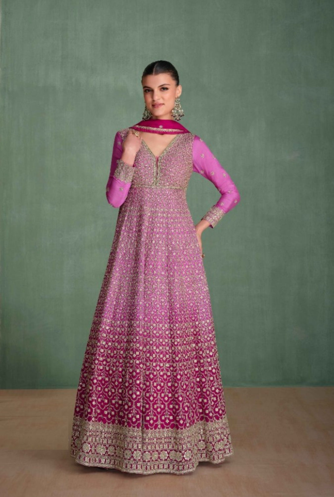 Women Purple Georgette Gown With Dupatta