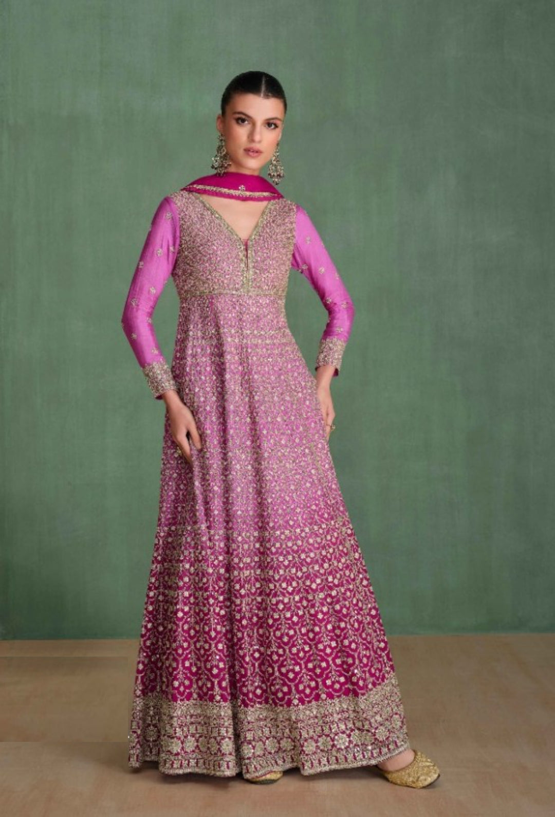 Women Purple Georgette Gown With Dupatta