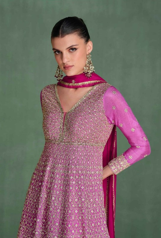 Women Purple Georgette Gown With Dupatta