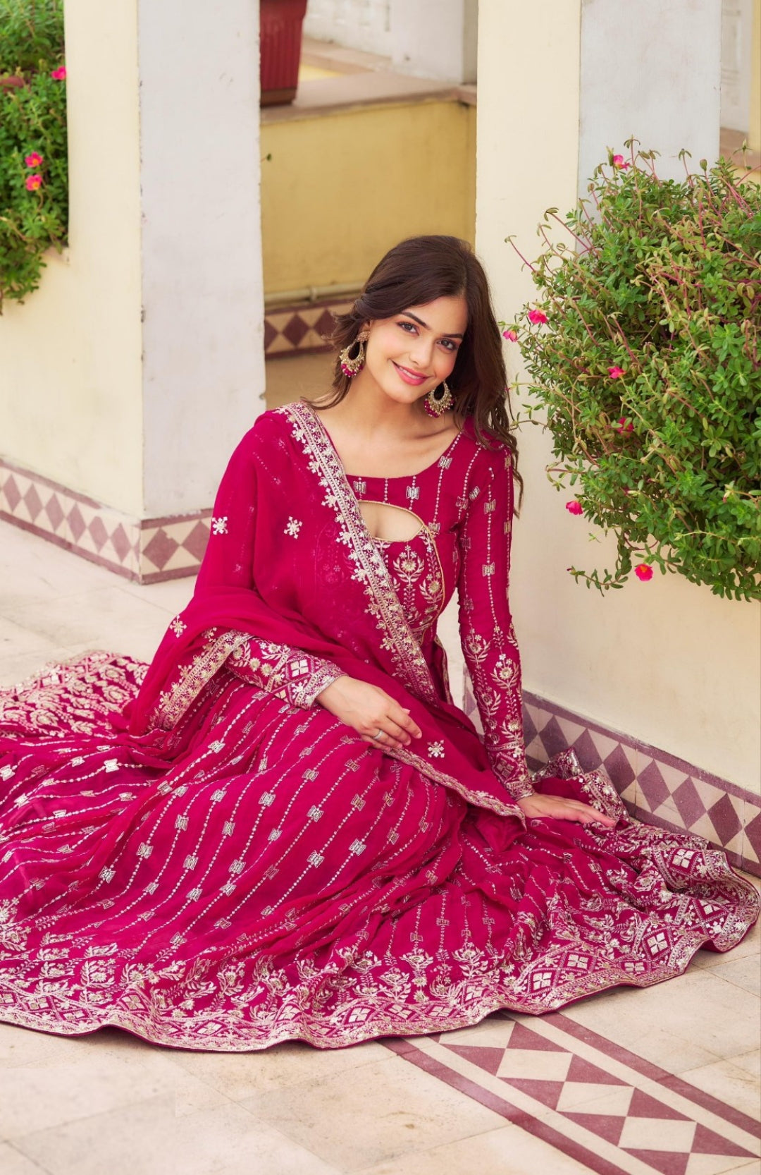 Women Pink Georgette Sequins With Embroidery Work Stylish Lehenga