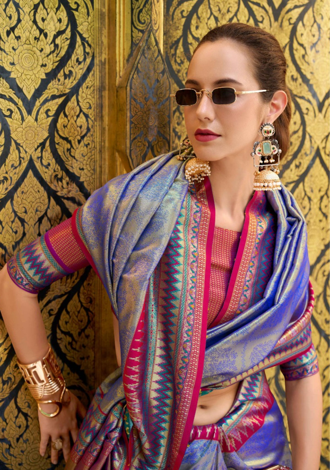 Women Blue Tissue Silk Saree