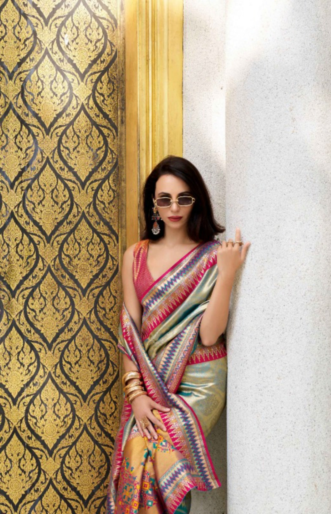 Women Sky Blue Tissue Silk Saree