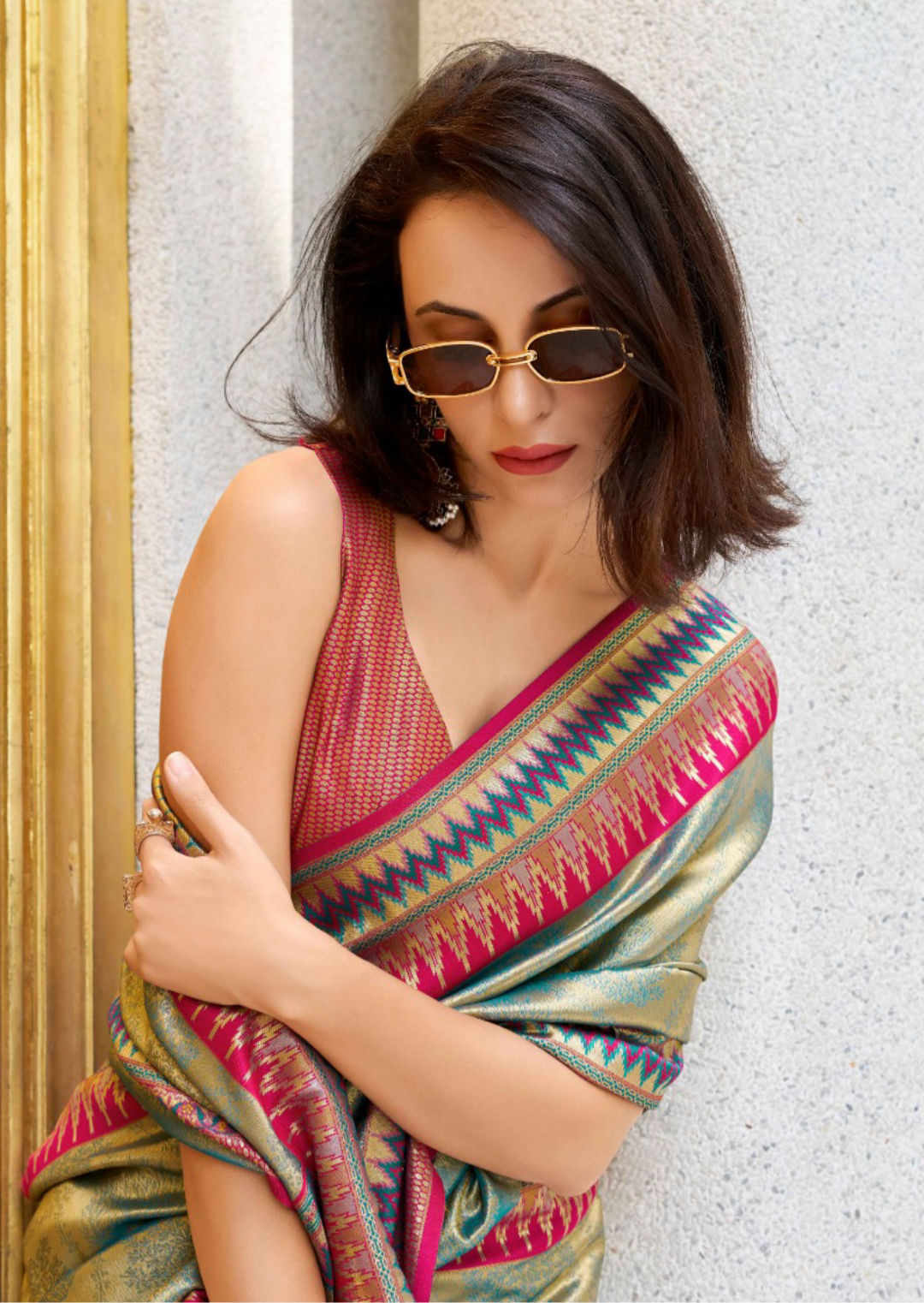 Women Sky Blue Tissue Silk Saree