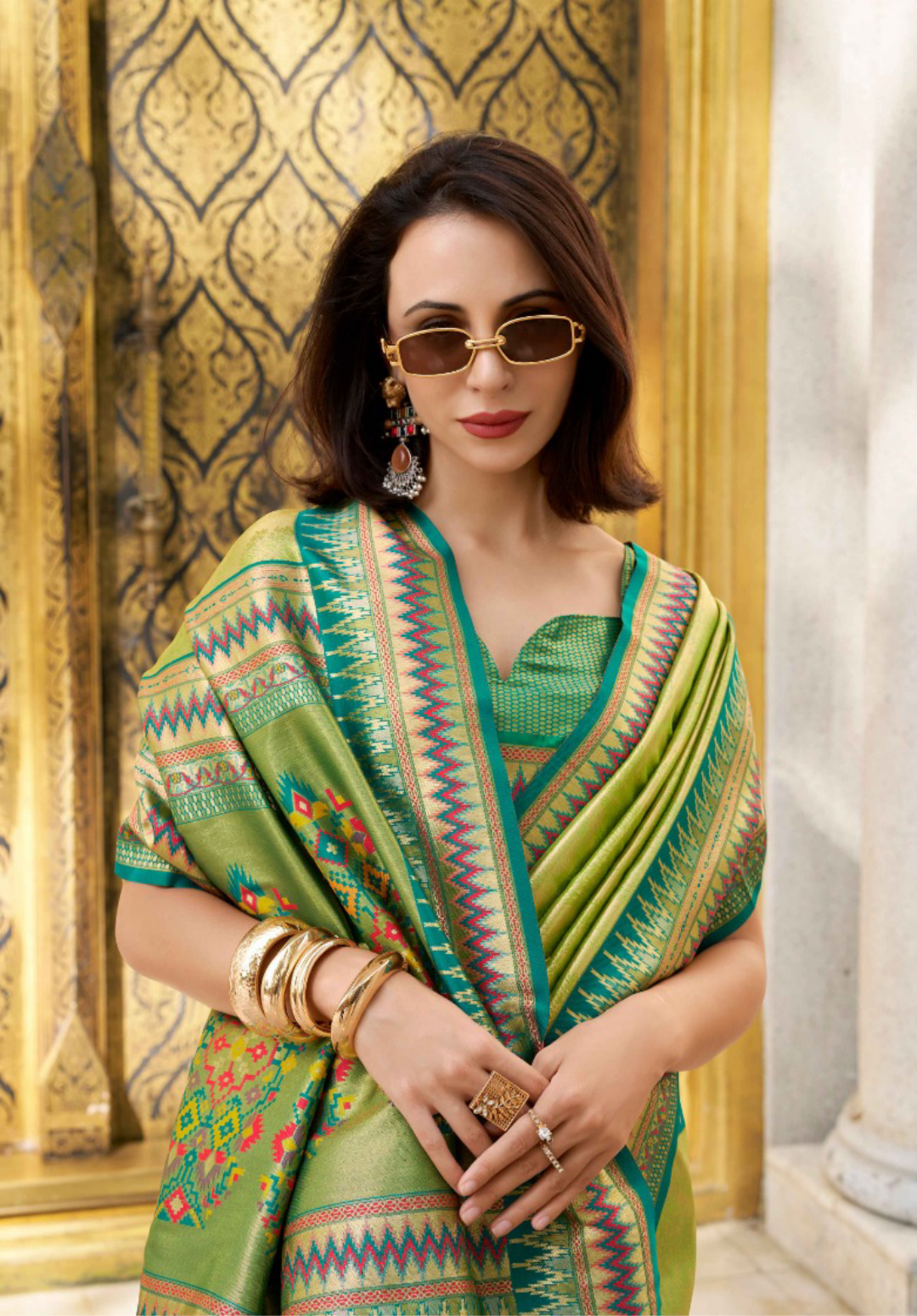 Women Pista Green Tissue Silk Saree