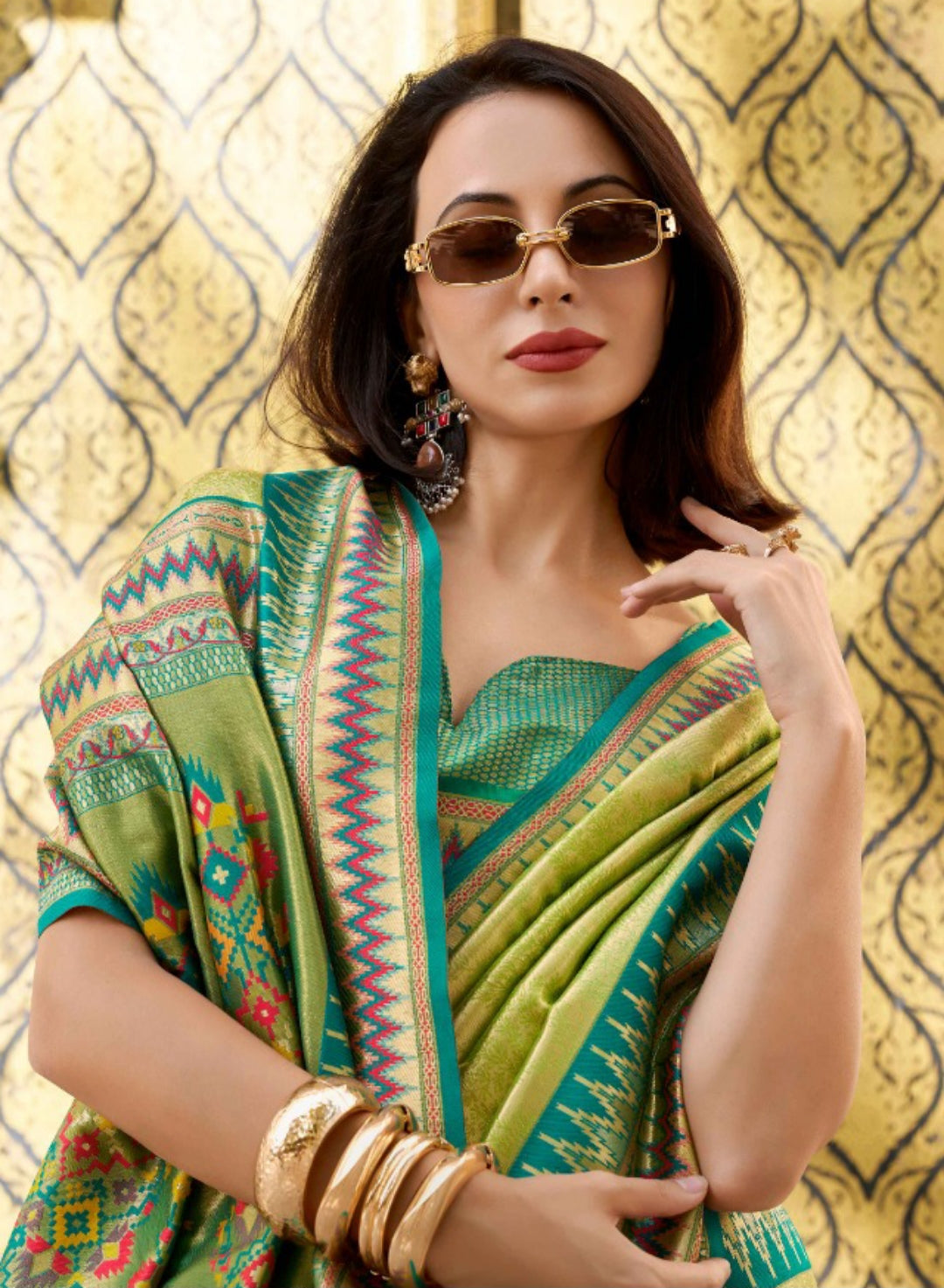 Women Pista Green Tissue Silk Saree