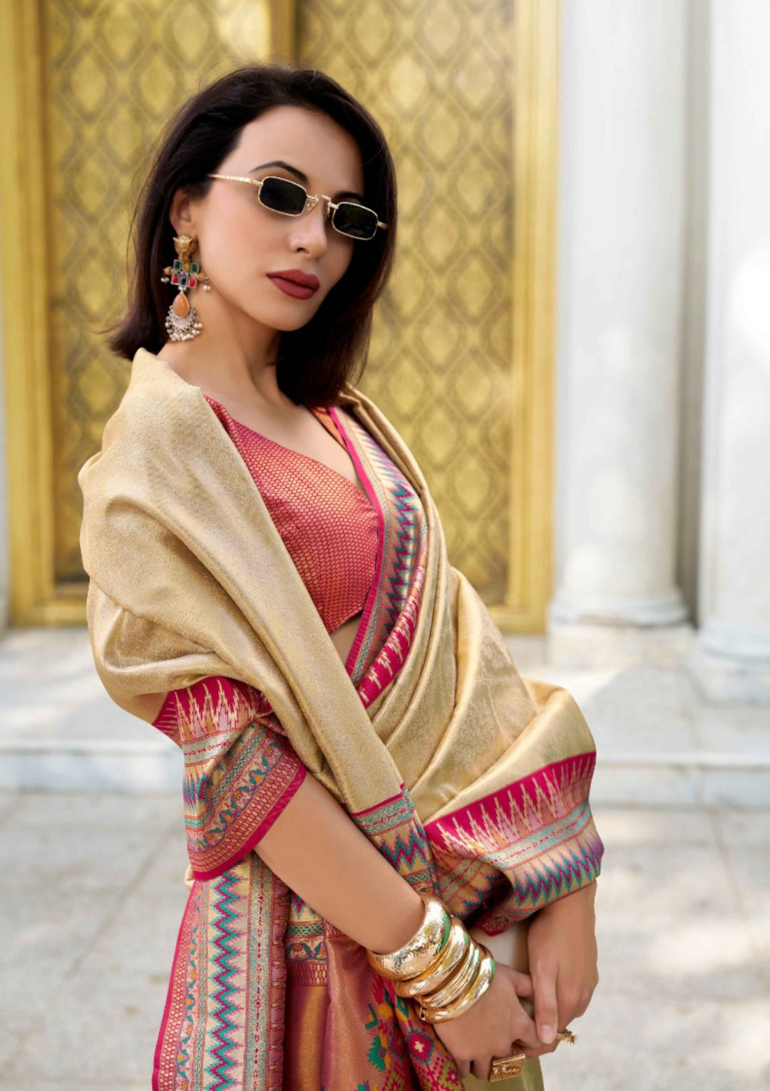 Women Beige Tissue Silk Saree