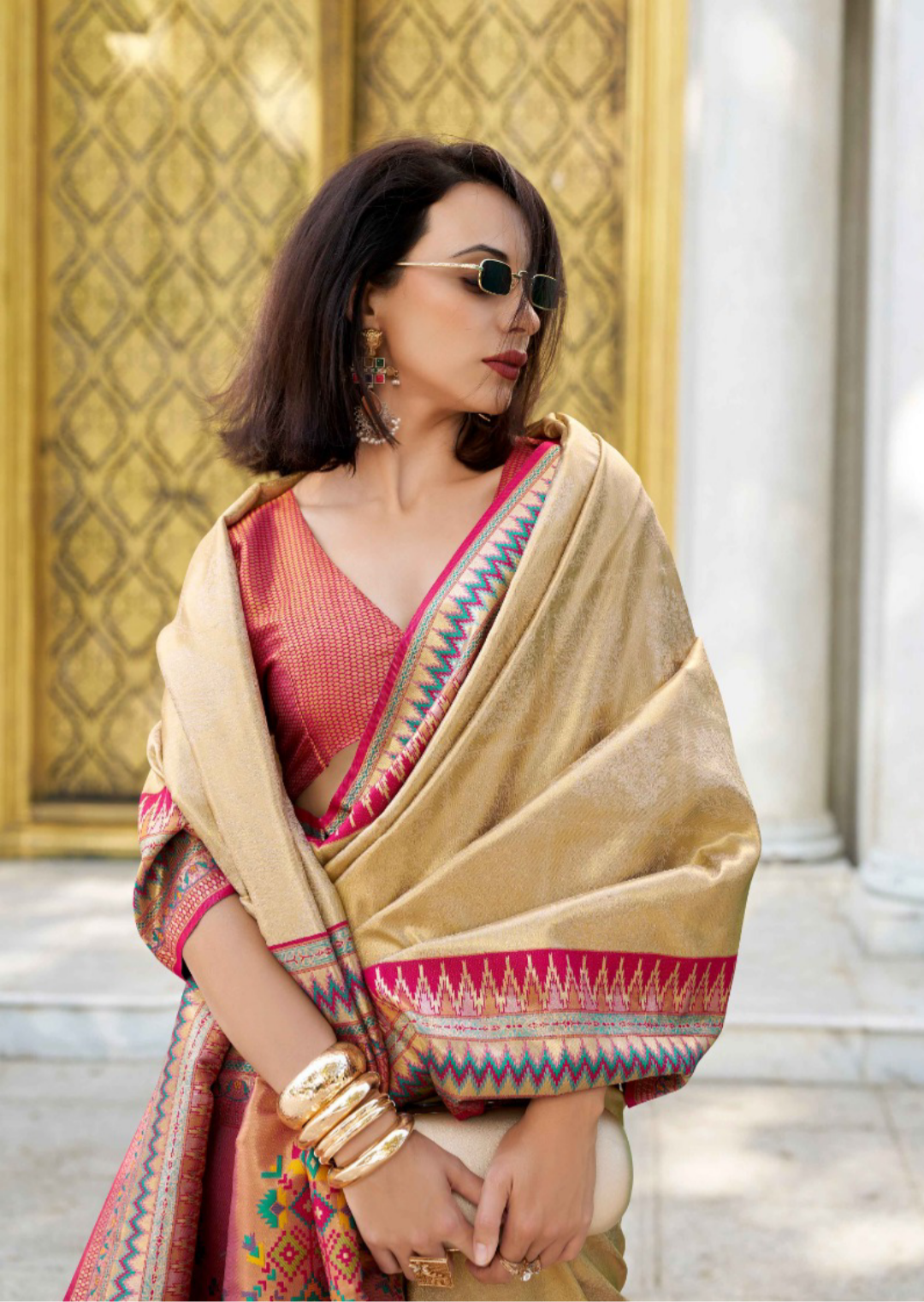 Women Beige Tissue Silk Saree