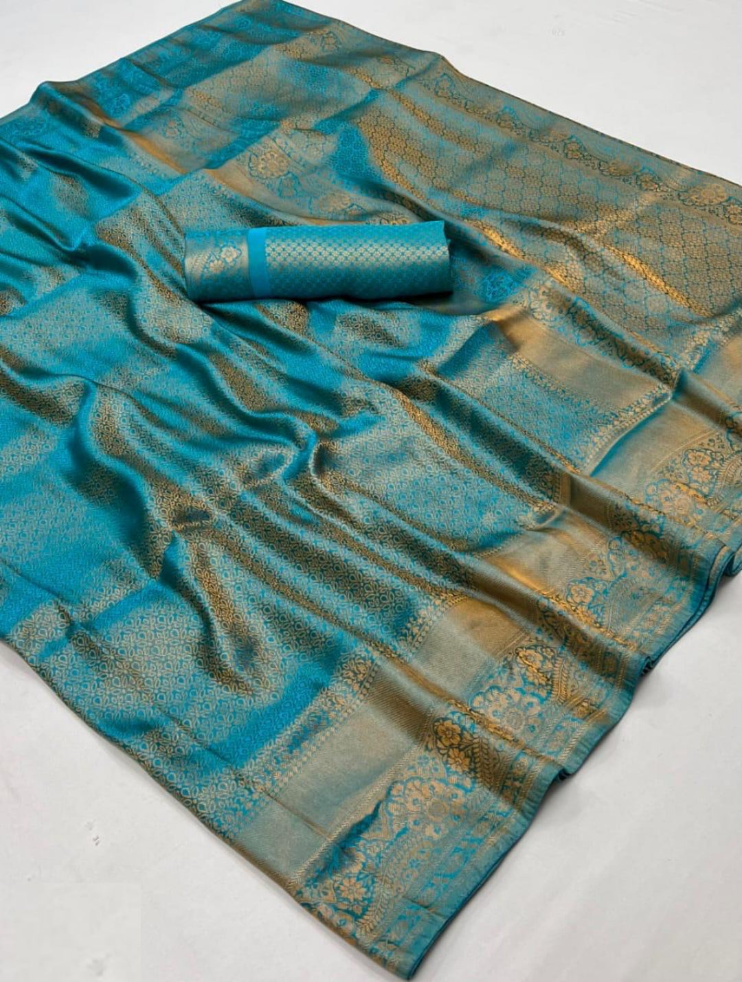 Gleaming Blue Satin Jari Silk Saree