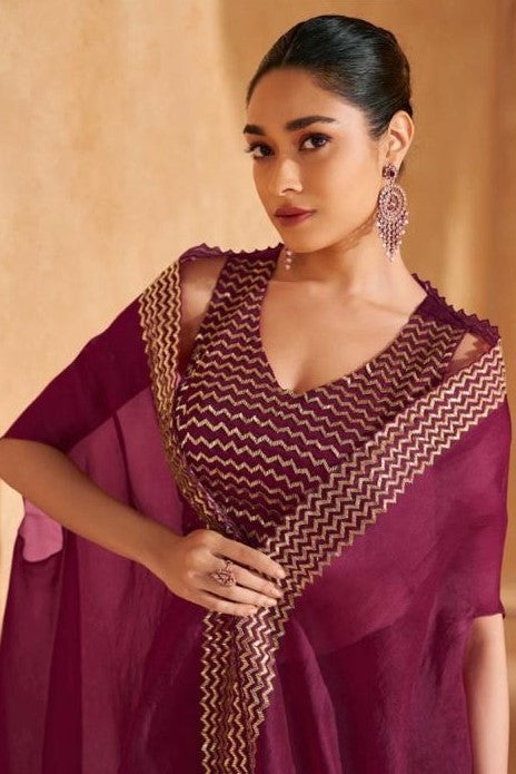 Graceful Purple Chinon Stylish Lehenga