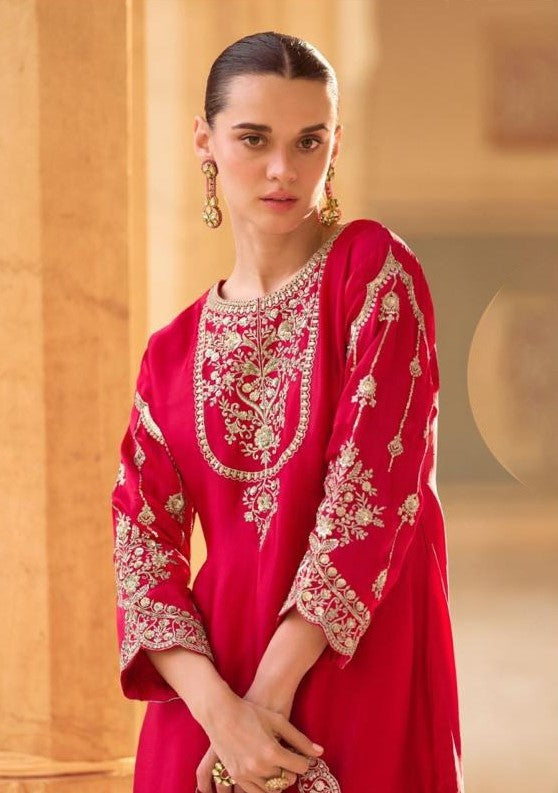 Tailored Red Soft Crepe Silk Dhoti Pant Suit Set