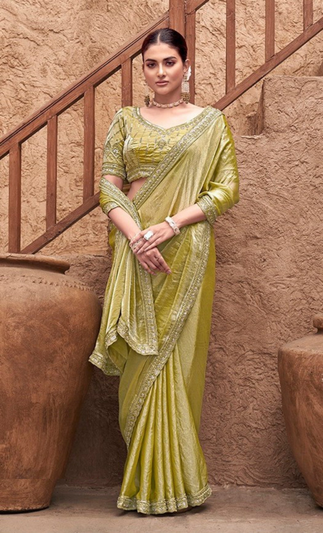 Sublime Green Satin Silk Saree With Embroidery Work