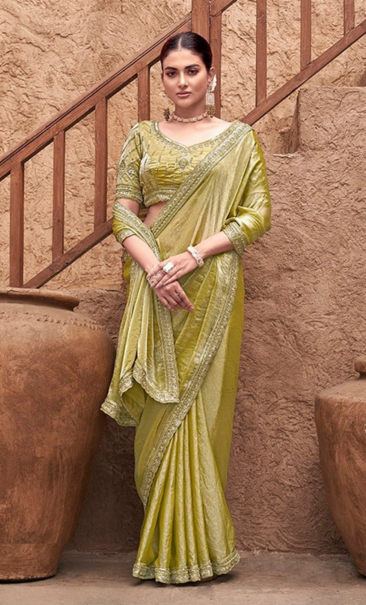 Sublime Green Satin Silk Saree With Embroidery Work